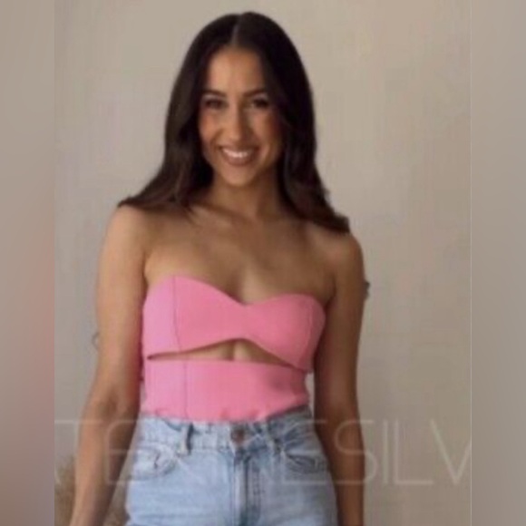 Zara Pink Strapless Cut Out Top - Picture 5 of 12
